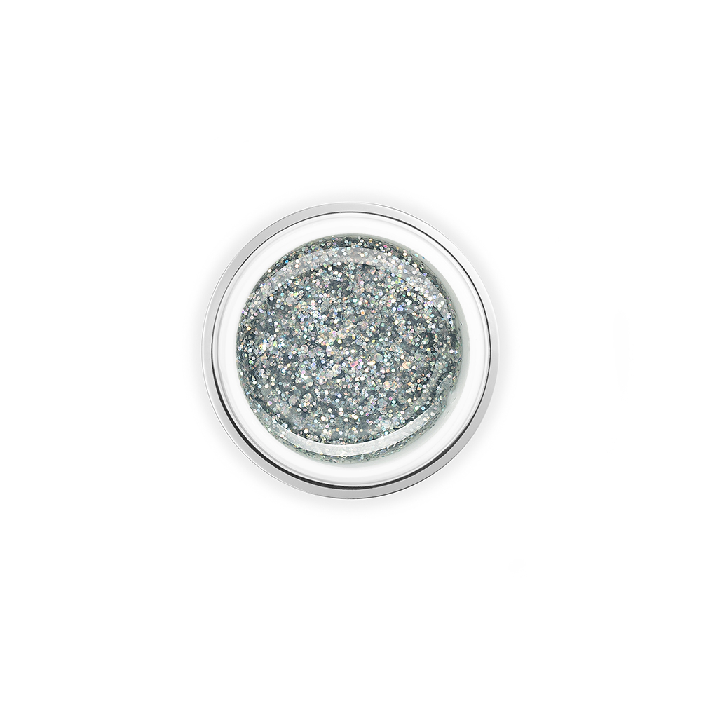 Photo de l'acrygel starry silver 13 en pot ouvert afin de voir les paillettes.