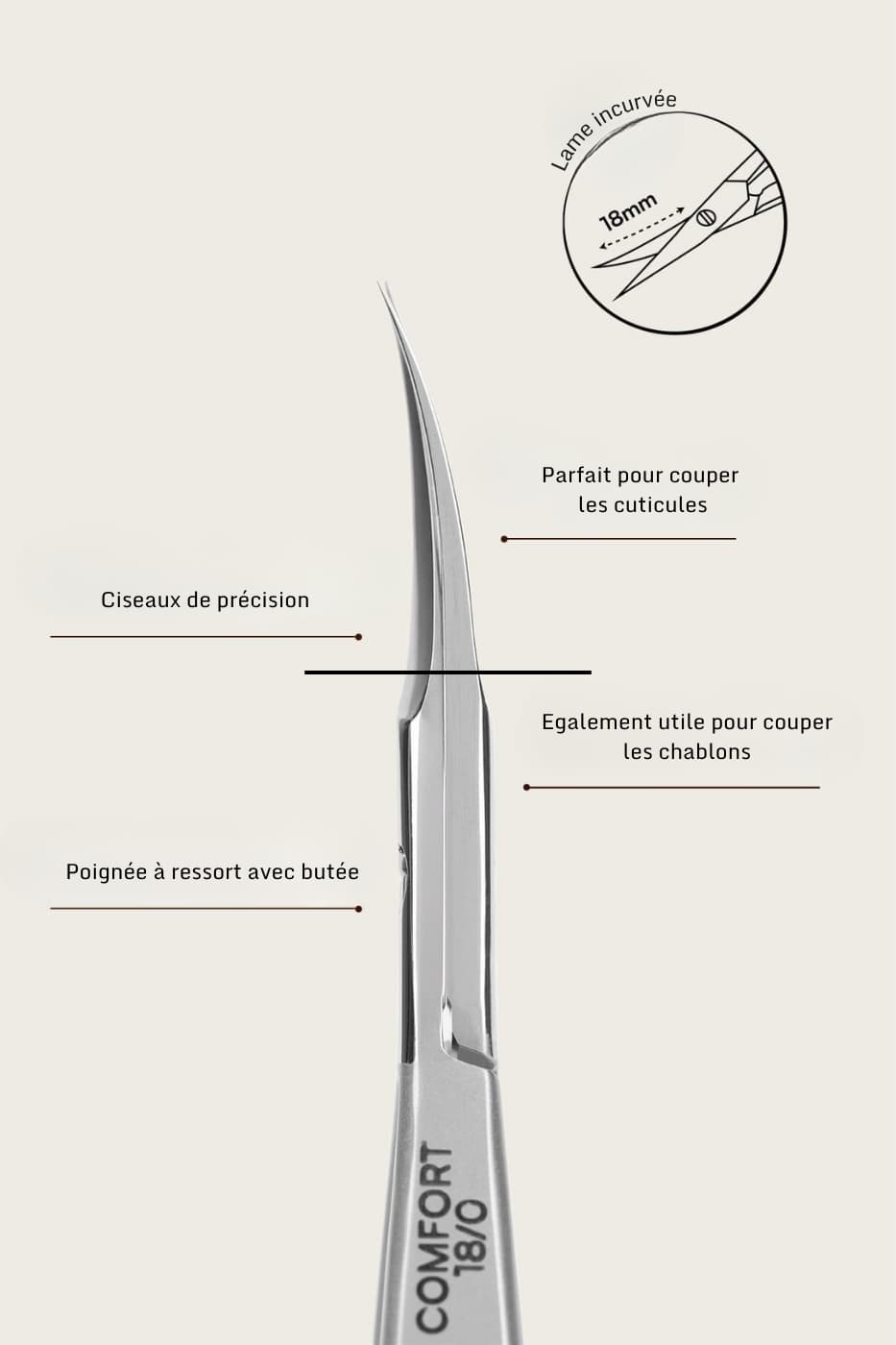 Ciseaux à cuticules Comfort 18/0